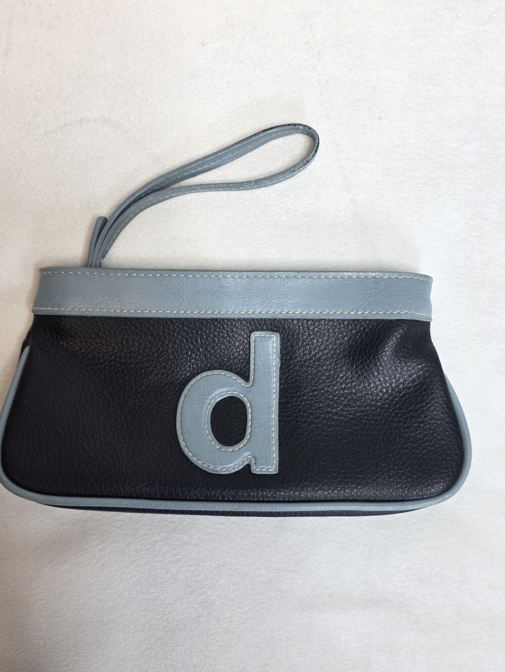 Y2k Wristlet Monogram Clutch in Black and Light Blue With "D" Initial